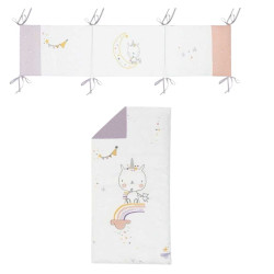 Colcha Reversible + Protector Cuna Bimbidreams Unicornio