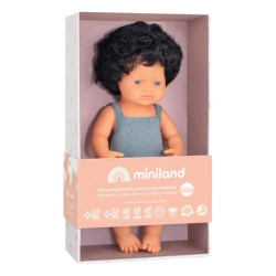 Muñeca de pelo moreno rizado 38 cm Colourful Miniland